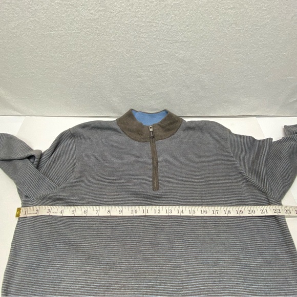 Peter Millar Needle Stripe 100% Merino Wool Quarter Zip Mens Large Brown Blue - Picture 10 of 12